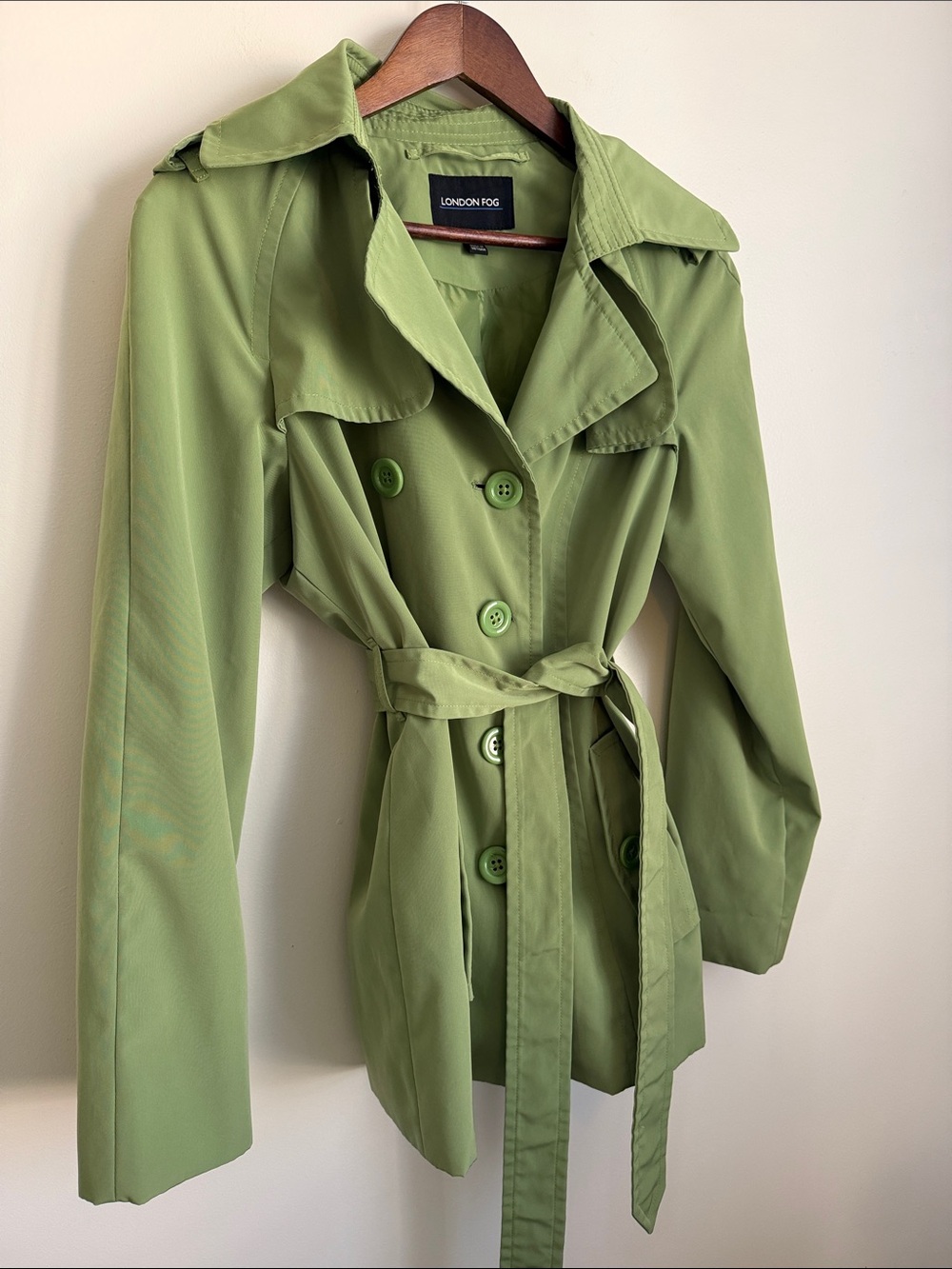 London Fog Light Green/Chartreuse Double-Breasted Trench Coat - Vintage
